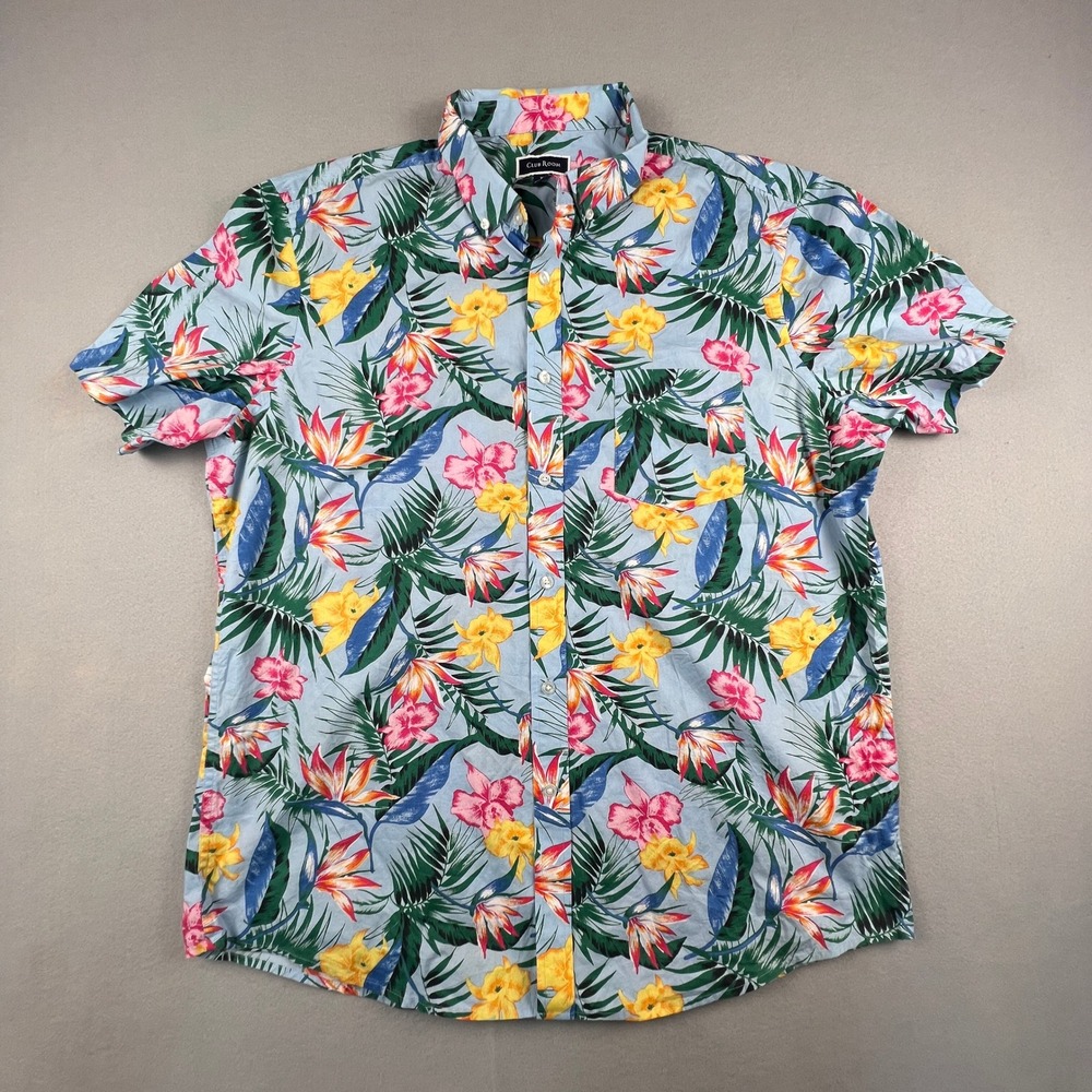 Club‎ Room Button Down Shirt Mens XL Blue Floral Tropical Hawaiian Summer Beach